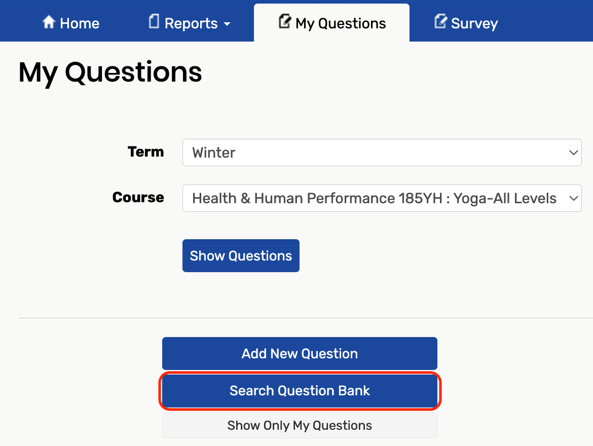 Search Question Bank button on My Questions page