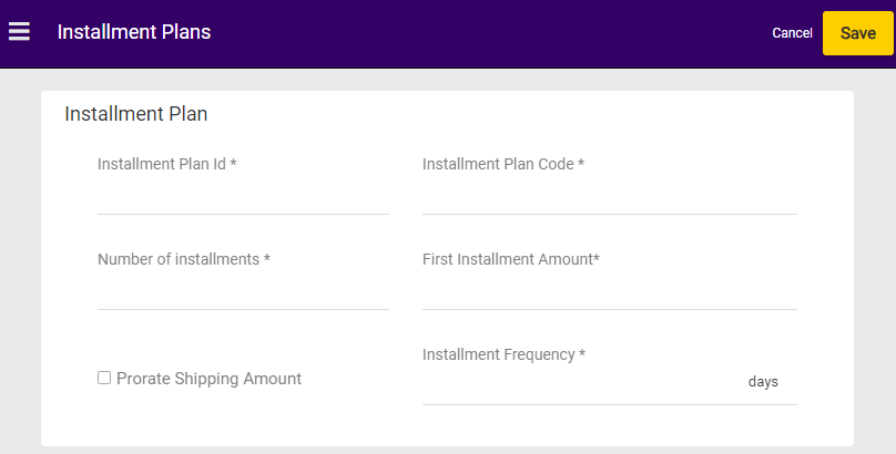 The installment plan settings with example configurations