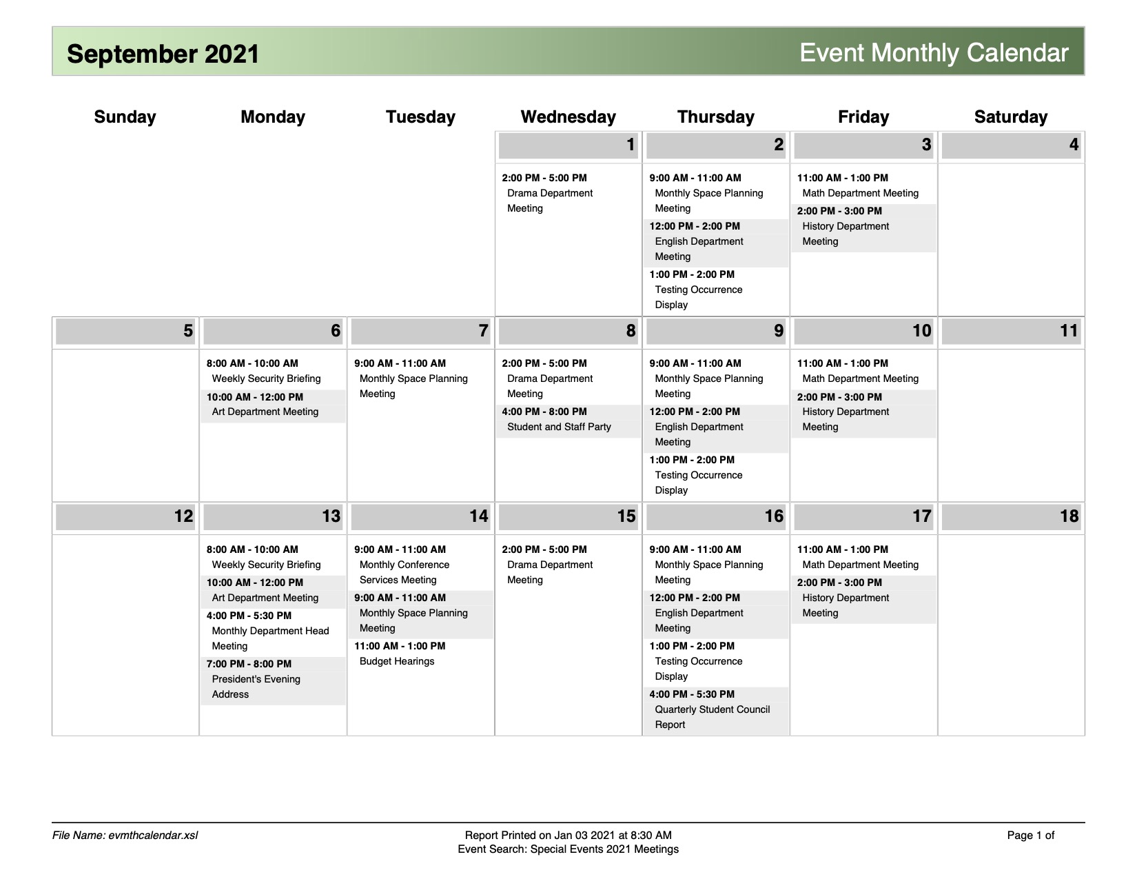 Event monthly calendar example