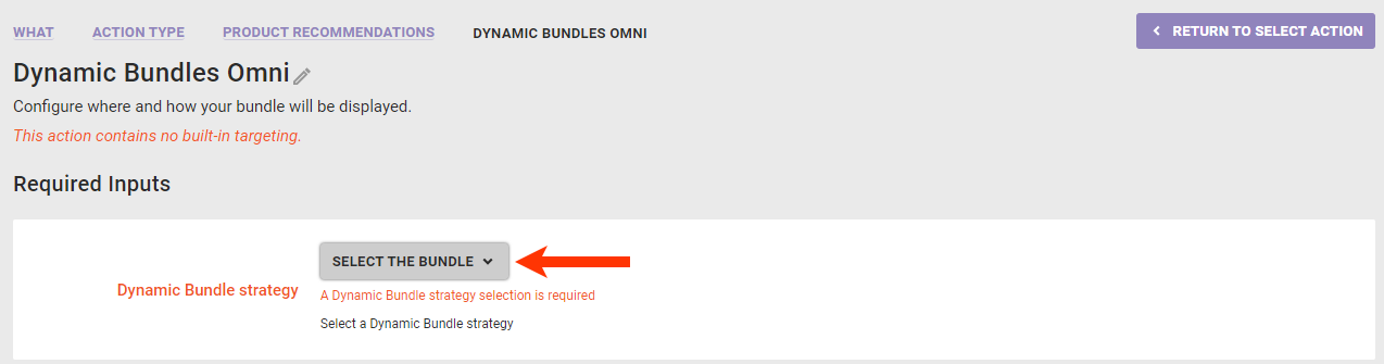 Callout of the Dynamic Bundles selector on the Dynamic Bundles Omni Action template