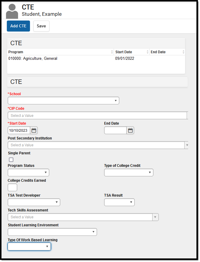 Image of the Student CTE editor.