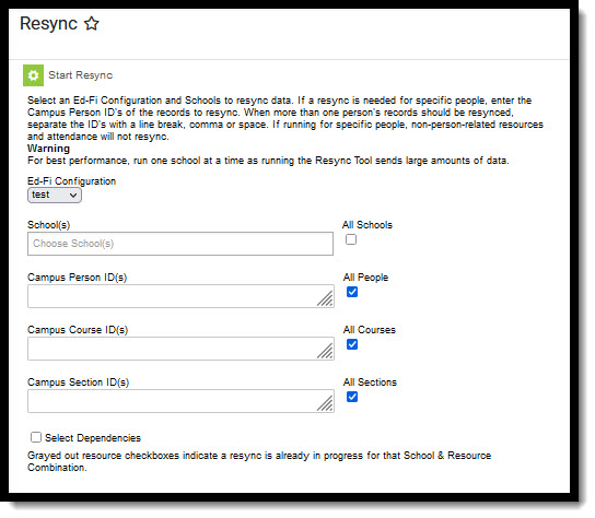 Image showing Resync editor with options for configurations and schools to resync