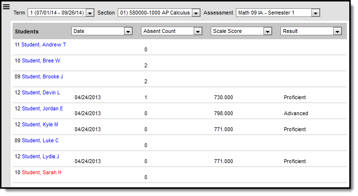 Screenshot of the Standardized Test tool. 