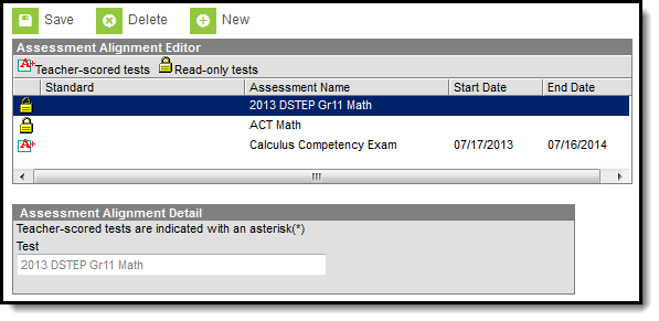 Screenshot of the Course Assessments tool with assessments aligned.