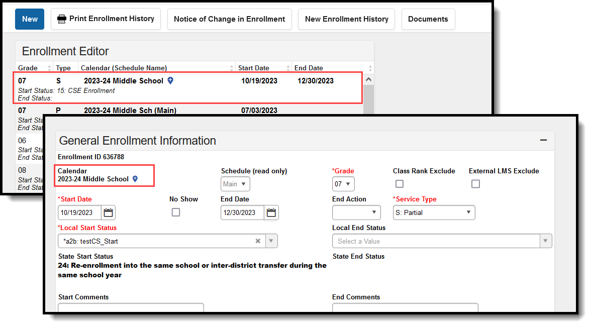 Screenshot of a Cross-Site Enrollment with an indicator. 