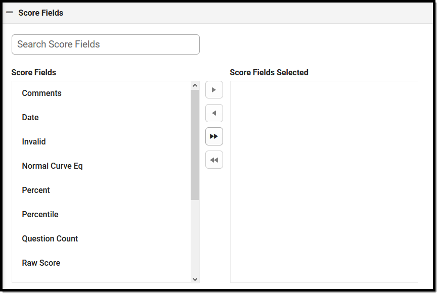 Image of the Score Fields section of the Test Detail.