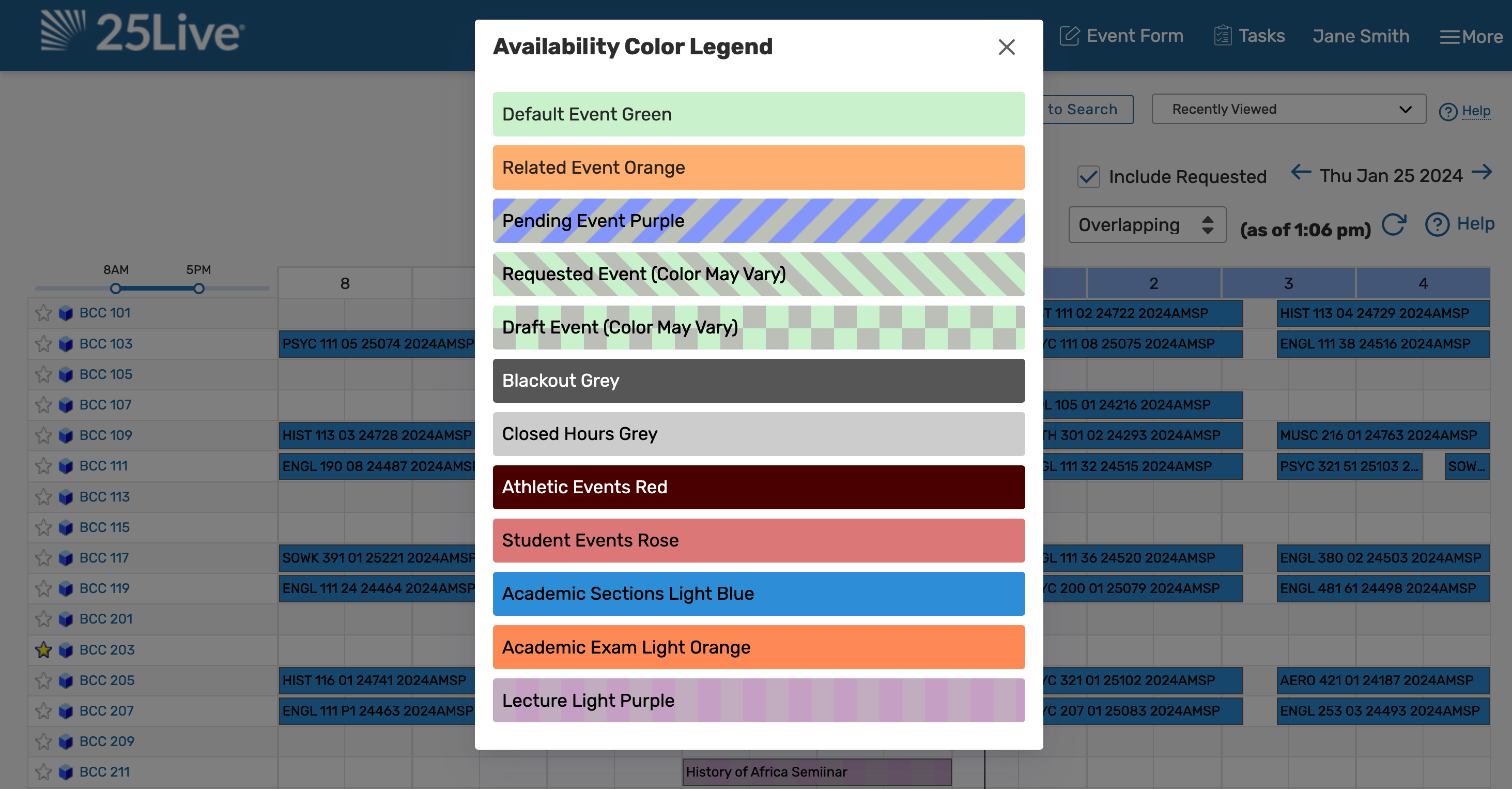 Availability grid color legend