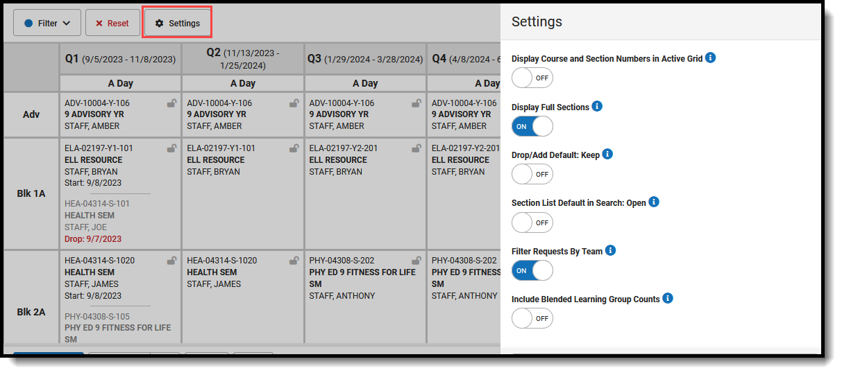 Screenshot of the default selections of the available Walk-In Scheduler Settings