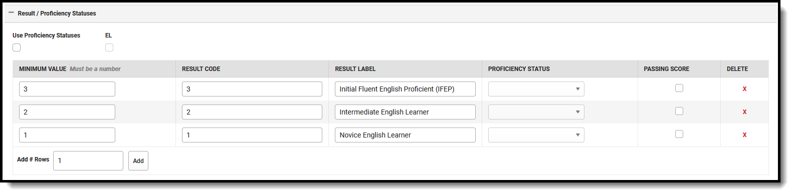 Screenshot of the Result Statuses for Initial ELPAC