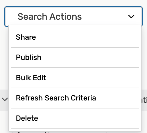 Search actions dropdown menu