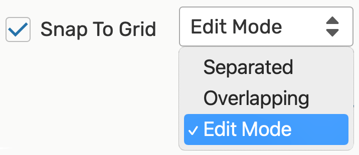 Viewing mode dropdown options: separated, overlapping, & edit mode