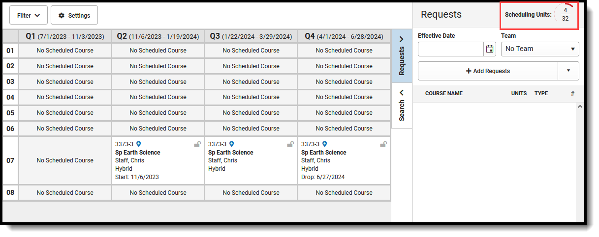 Screenshot of the Scheduling Units calculating for a Cross-Site Course