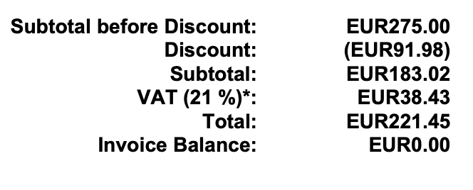 Subtotal calculation from invoice with discount