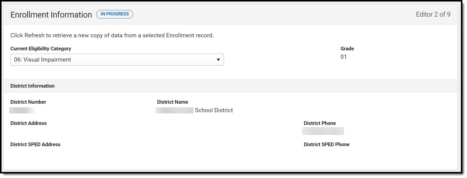 Screenshot of the enrollment information editor.