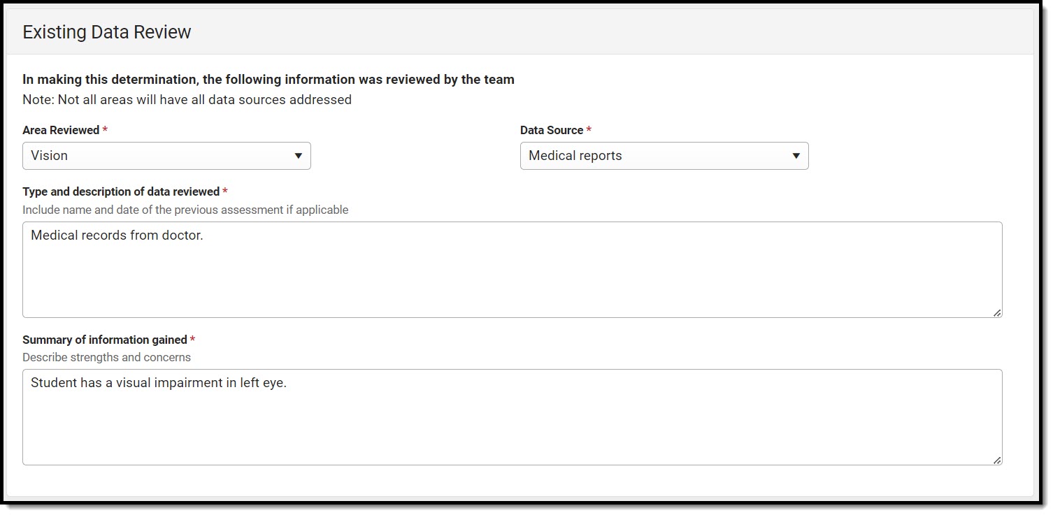 Screenshot of the existing data review detail screen.