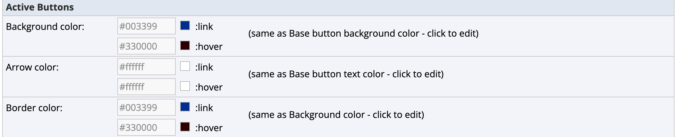 Active buttons settings
