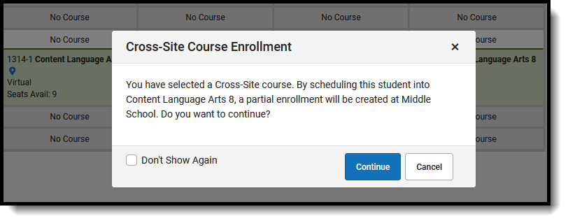 Screenshot of the Partial Enrollment Creation message.