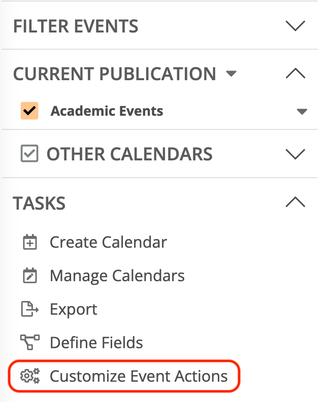 Customize event actions link under tasks