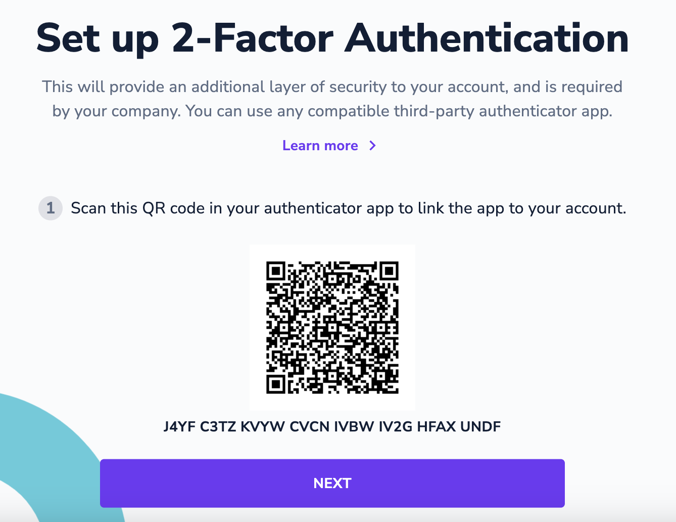 Settting up 2fa by scanning a QR conde to activate it in your third party authenticator app