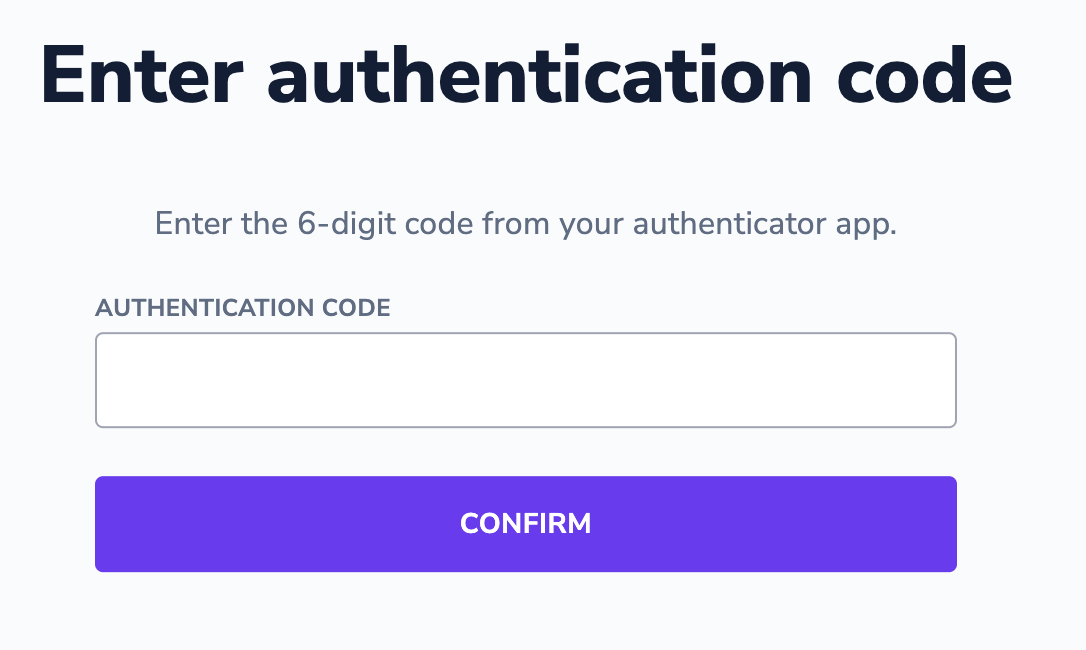 Authentication code field shown after each login