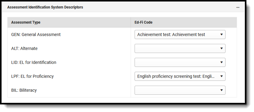 Screenshot of Assessment Type Descriptors.