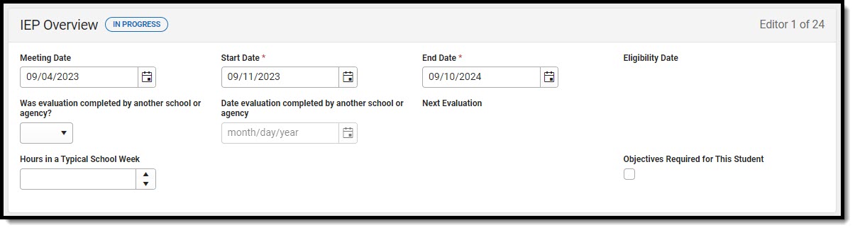Screenshot of the IEP Overview editor.