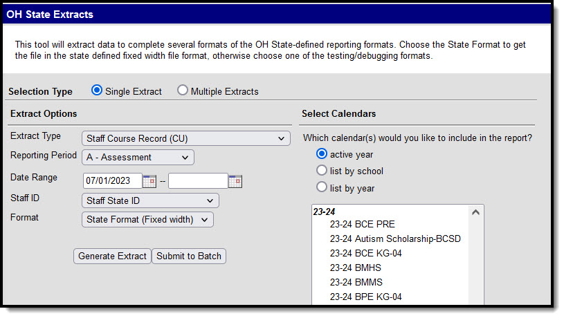 Screenshot of the staff course record extract editor.  