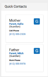 Screenshot of Quick Contacts section.