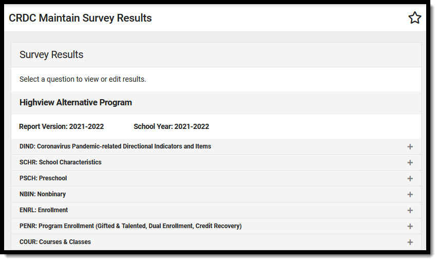 Maintain Survey Results - Select Section and Question
