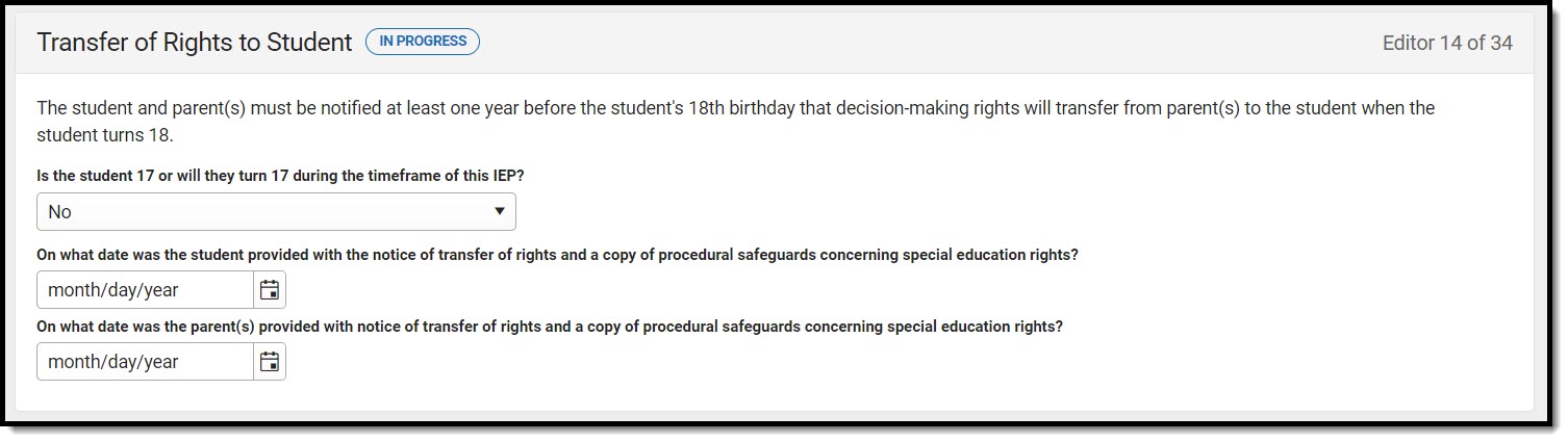 Screenshot of the Transfer of Rights to Student Editor.