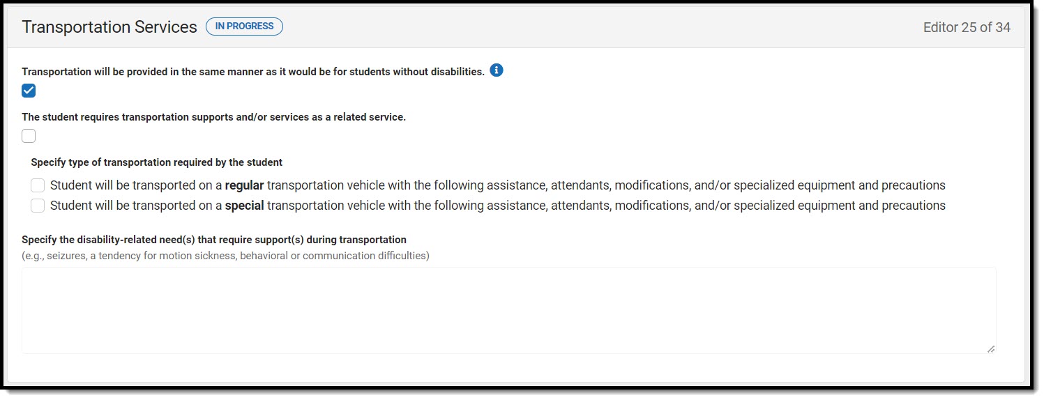 Screenshot of the Transportation Services Editor.