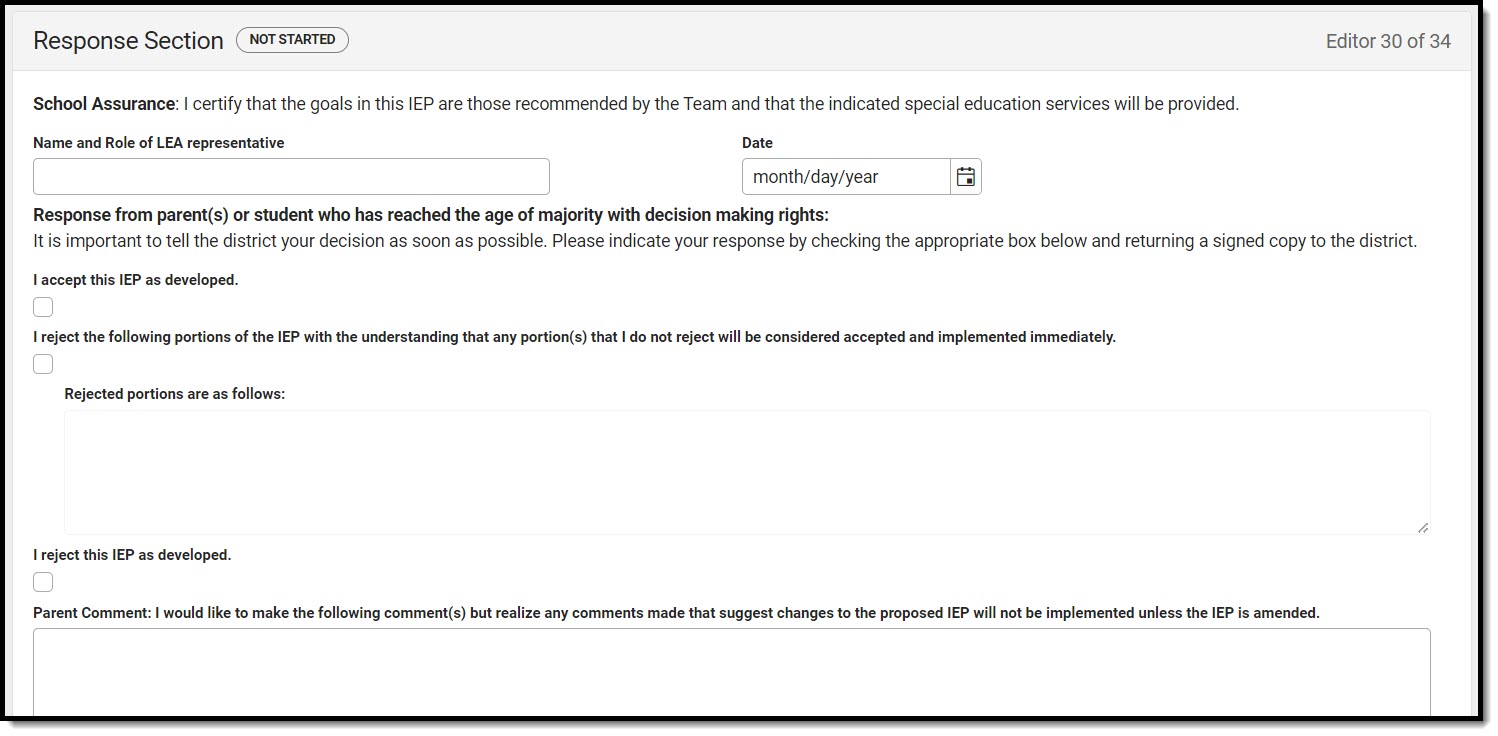 Screenshot of the Response Section Editor.