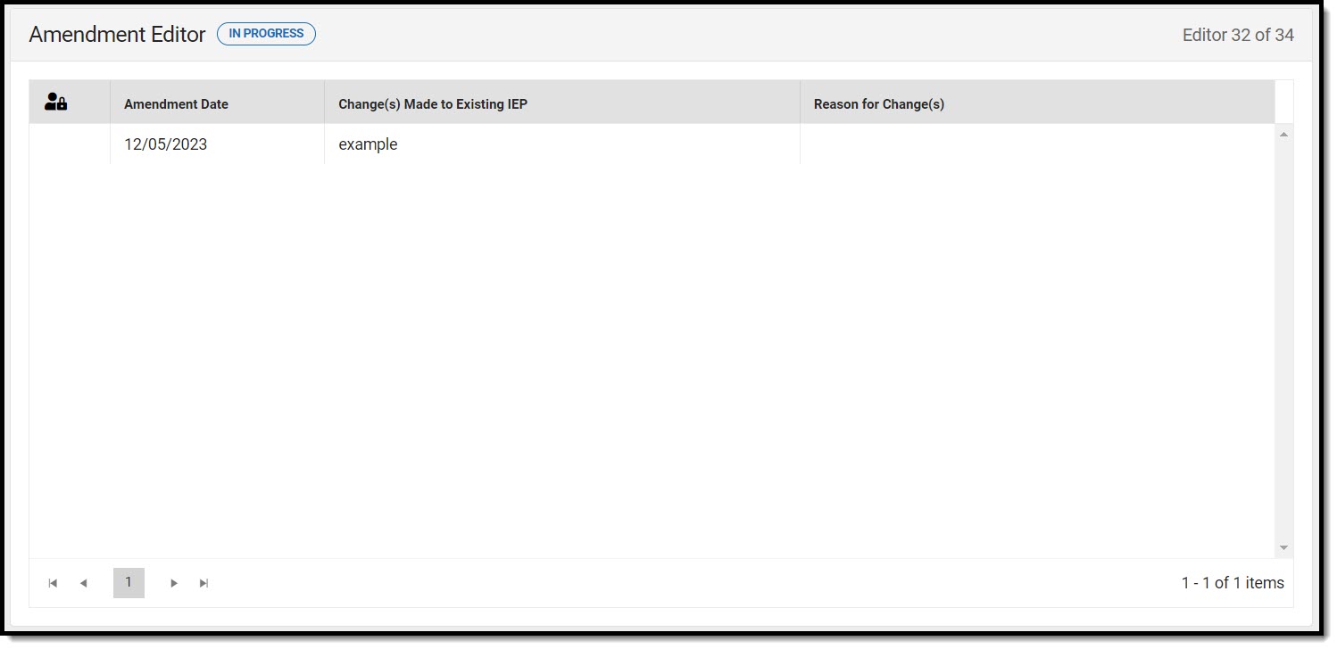Screenshot of the Amendment List Screen.