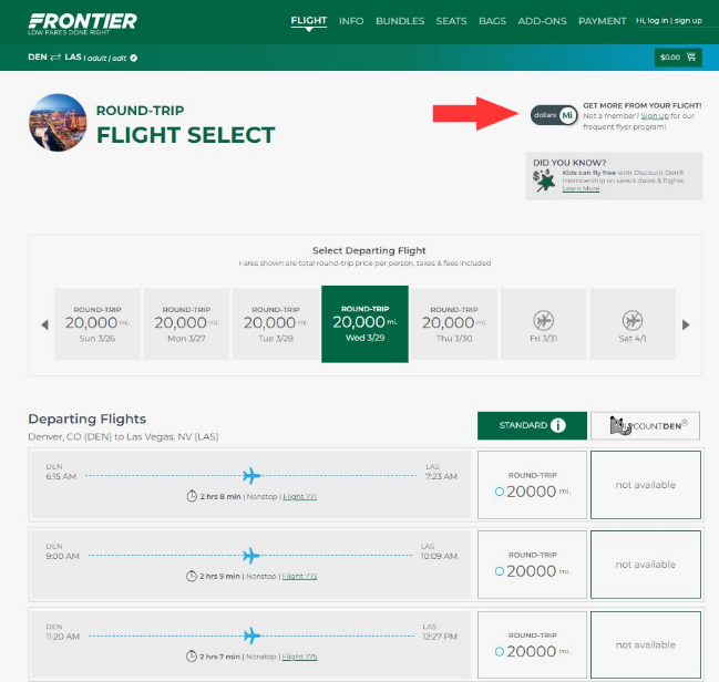 A screenshot of a flight selection 
Description automatically generated