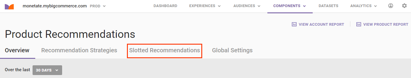 Callout of the Slotted Recommendations tab on the Product Recommendations page