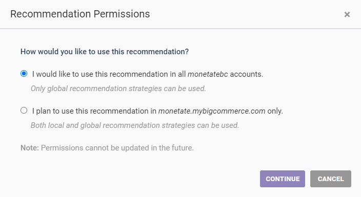 The Recommendation Permissions modal