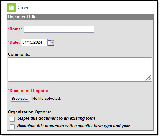 Screenshot of the BIE Documents Upload Editor