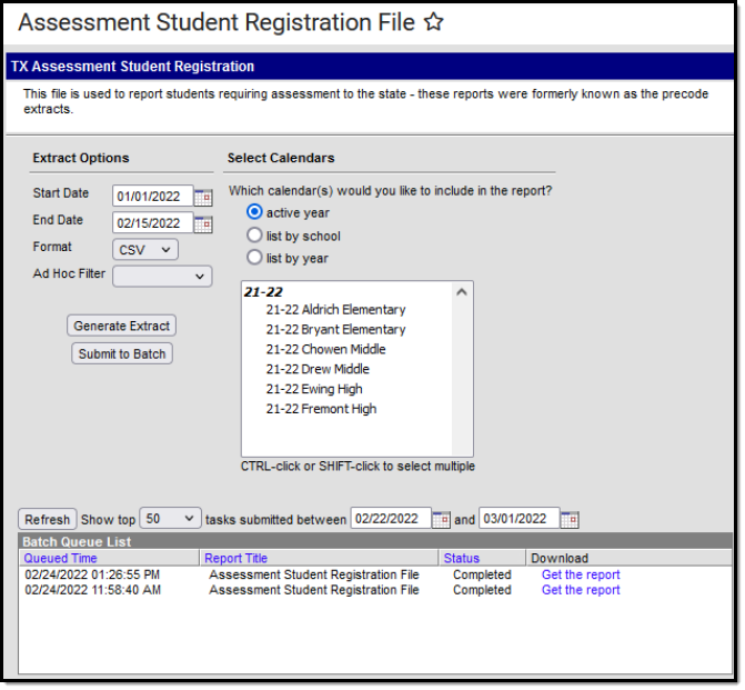 Image of the Assessment Student Registration File editor.