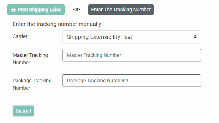 An example tracking number for a custom carrier being entered