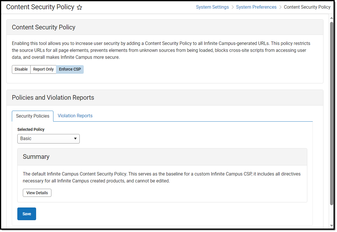 screenshot of the content security policy tool