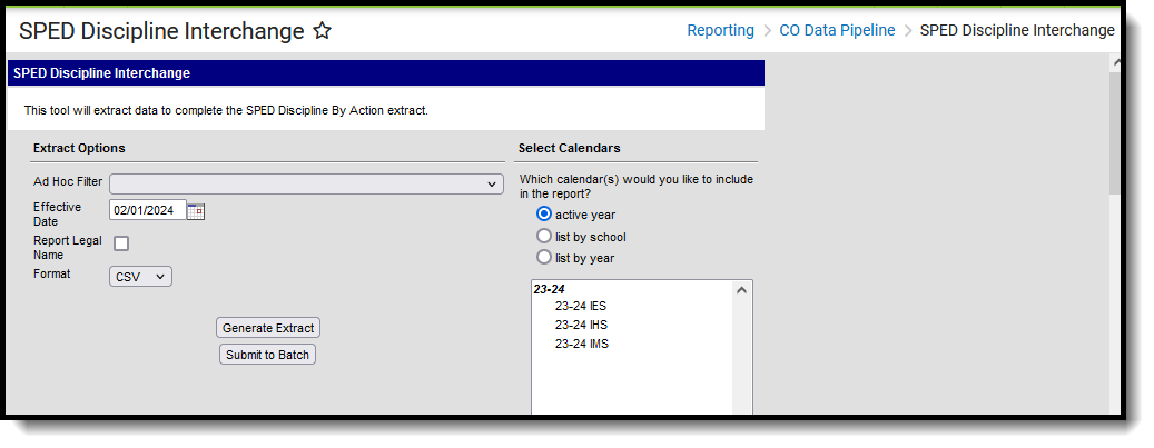 Screenshot of the SPED Discipline Interchange editor located at Reporting, CO Data Pipeline