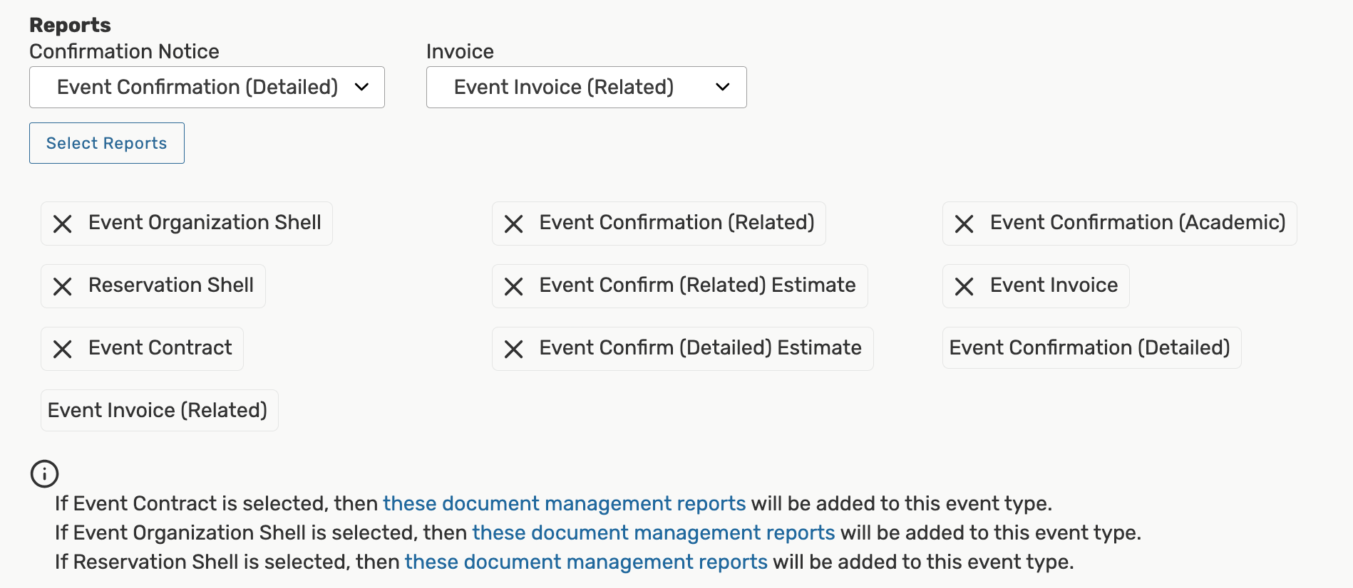 Creating new event type report options