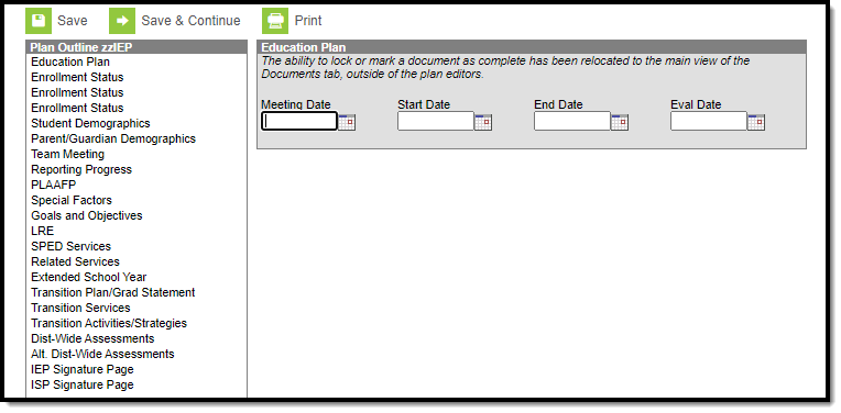 Screenshot of the Mariana Islands Individual Education Plan editors.