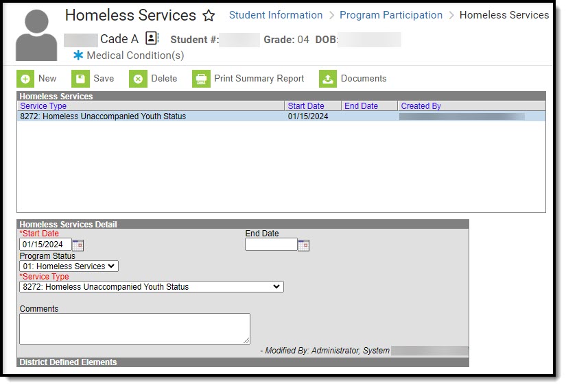 Screenshot of the homeless services tool.