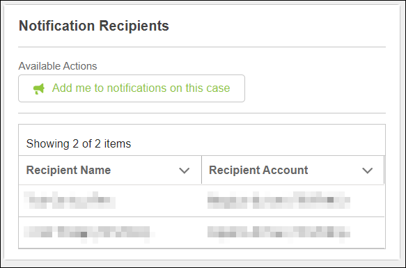 Screenshot of the Notification Recipients tool for Read-Only contacts.