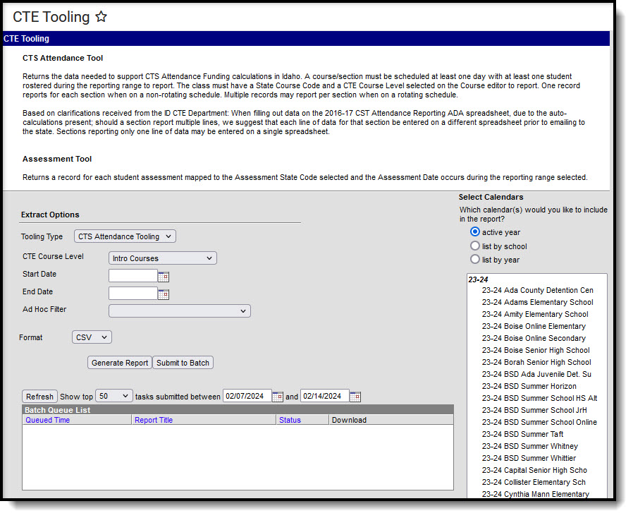 Screenshot of CTE Tooling Editor with CTE Attendance Tooling Type.