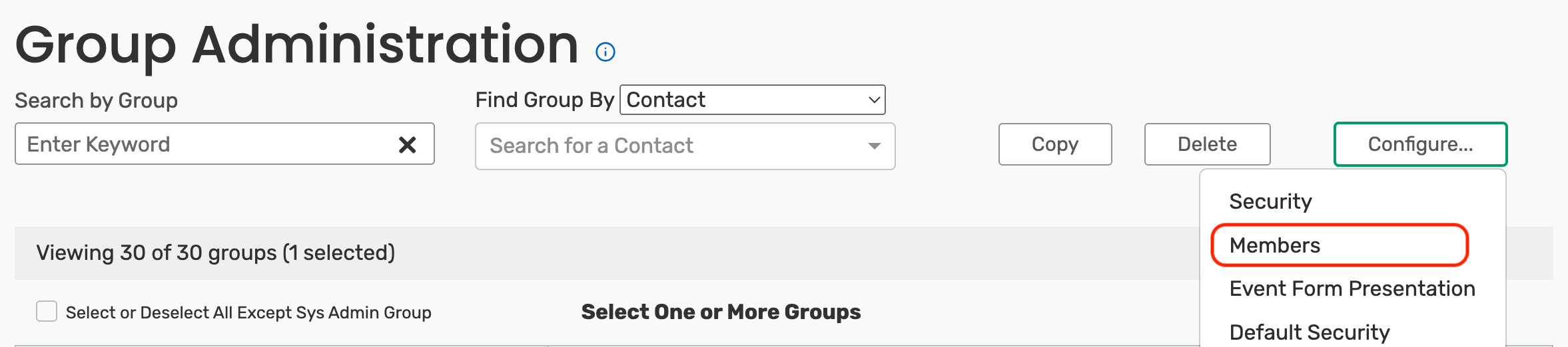 Group administration > configure > members