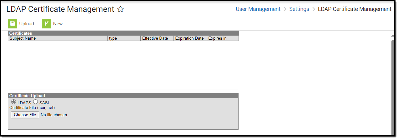 screenshot of the ldap certificate management tool