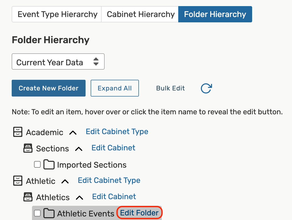 Edit folder button beside a folder in the folder hierarchy list