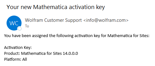 confirmation email that confirms an activation key has been assigned to you